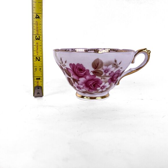 Tea Cup Royal Sutherland Bone China Pink Roses Gold Trim Textured Rim England - Picture 6 of 7